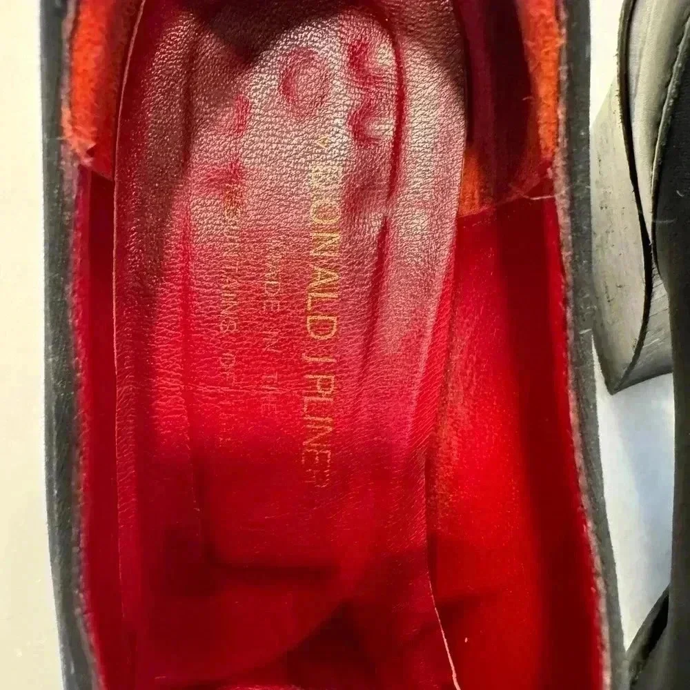Donald J Pliner Charil women’s black nylon and leather shoes angled heel sz 6.5